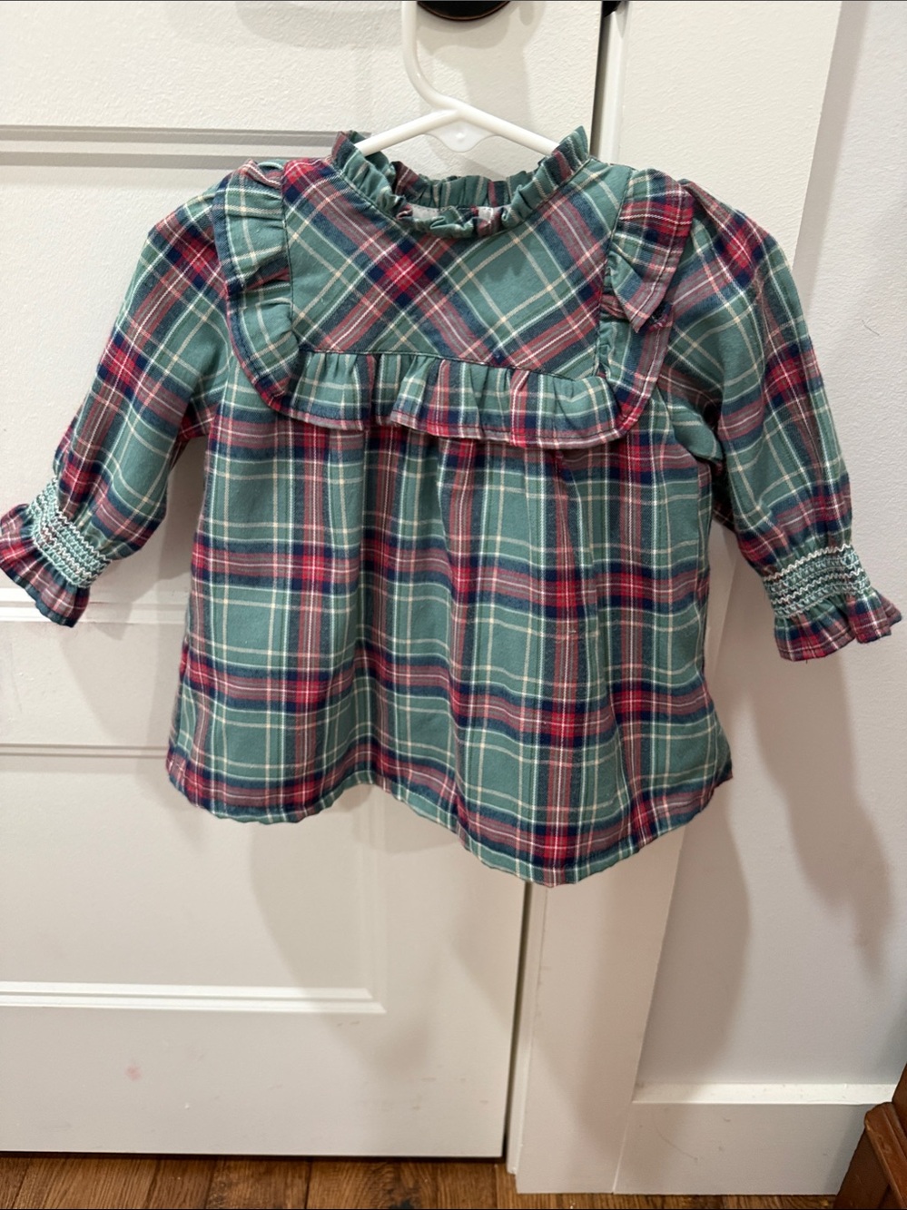 Babidu Toddler Plaid Ruffle Yoke Dress - Green & Red Plaid with matching panties